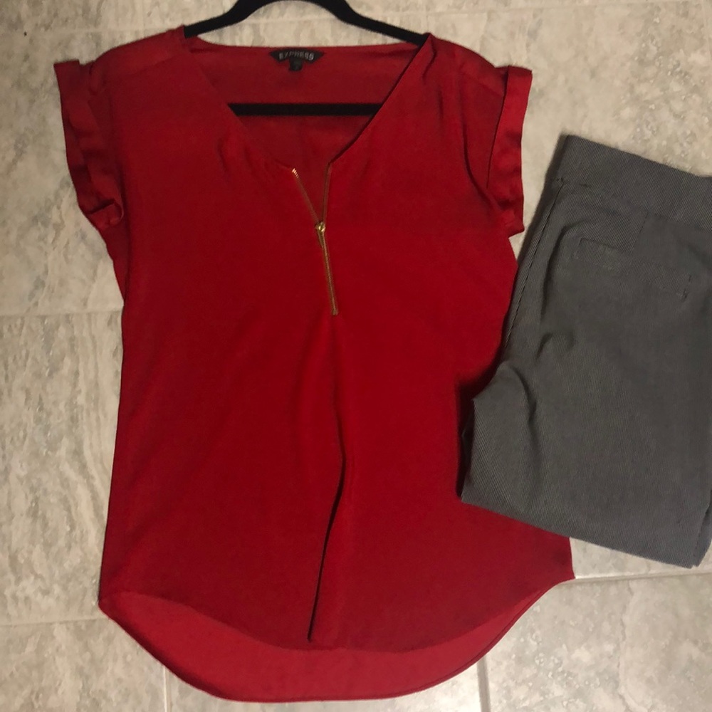 XS Express soft cherry red zippier blouses